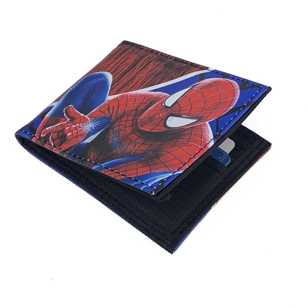 SHOPEE 6.6 SUPER SALE!! Dompet Anak Laki Laki Dompet Karakter Spiderman Dompet Kulit Pendek Lipat Dua Model Bifold Dompet Foto Dompet uang dan kartu + Bonus Box