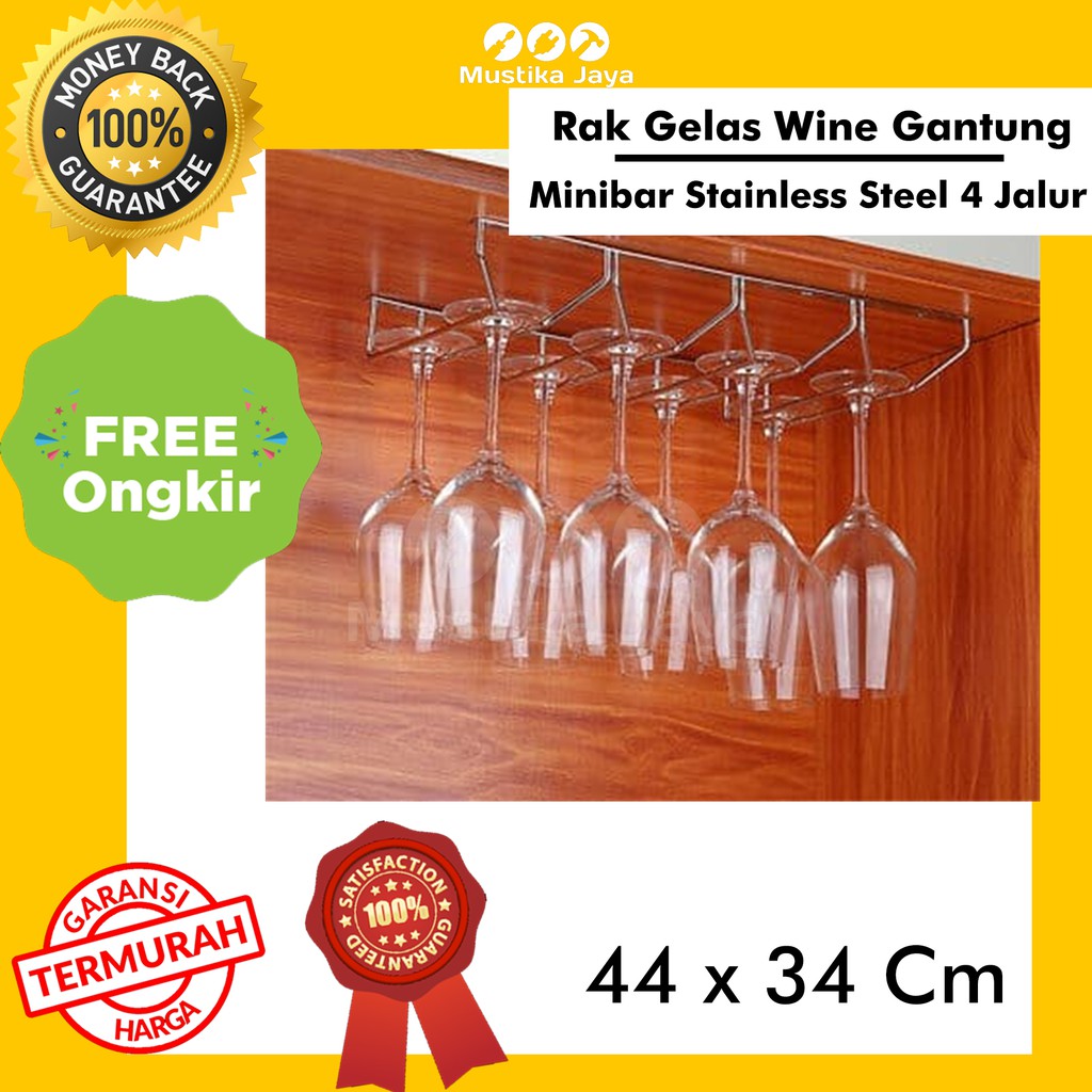 Rak Gelas Wine Gantung 4 Jalur Tempat Gelas Mini Bar Mewah