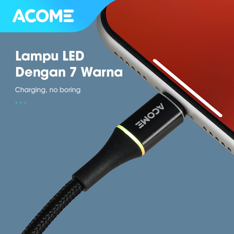 Acome Kabel Data Lightning Colourful LED iPhone / iPad Data Cable Garansi Resmi 1 tahun AOL-010