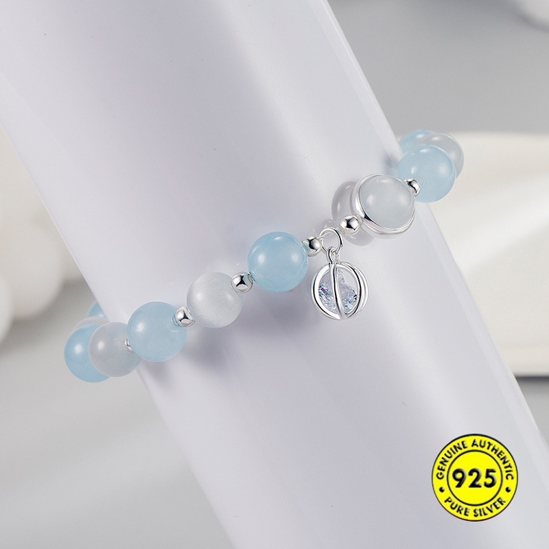 Gelang Kristal Opal Biru Laut Bahan S925 Silver Untuk Wanita