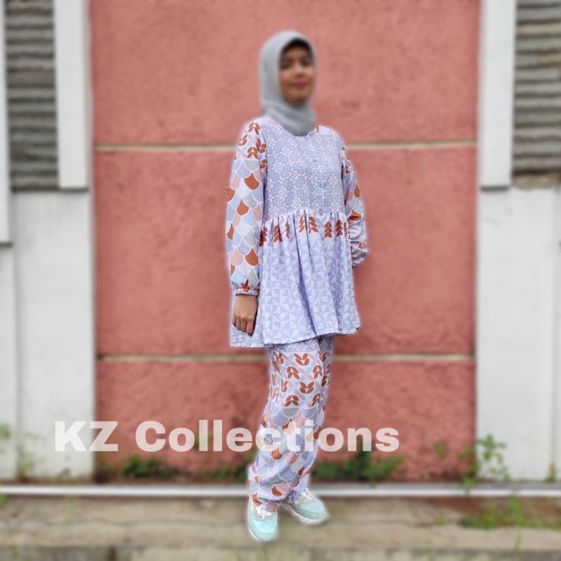 pakaian one set tunik setelan motif