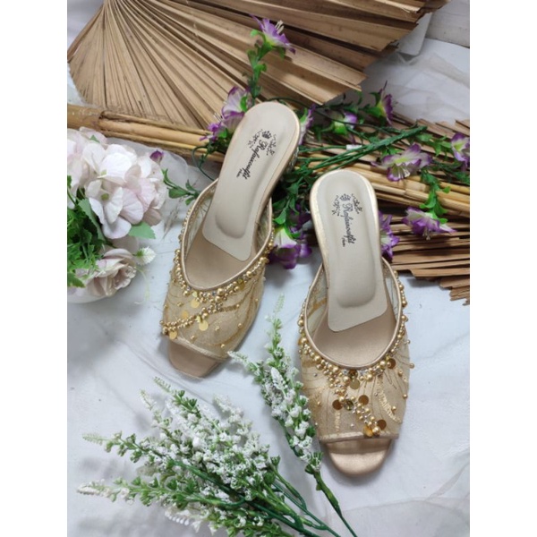 sepatu wedding reista gold 3cm kaca