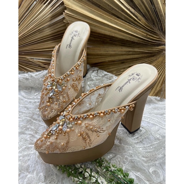 sepatu wedding wanita alena nude gold tinggi 12cm