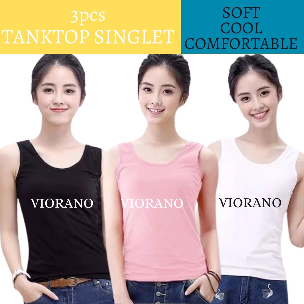 3pcs Premium Singlet Wanita Remaja Pelajar Tanktop Tali Lebar Bahan Super Adem Sejuk Recomended