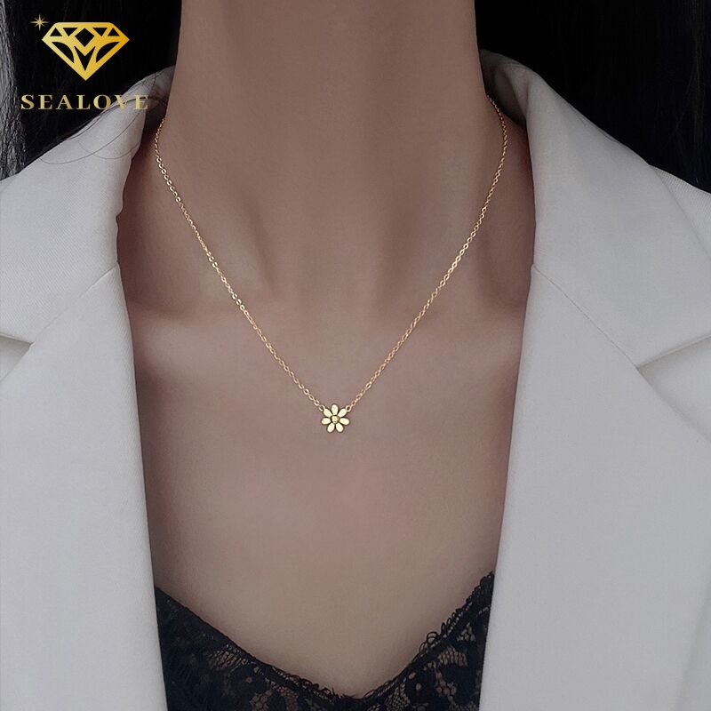 kalung titanium Wanita anti karat Krisan Liontin necklace Premium simple Bunga Daisy