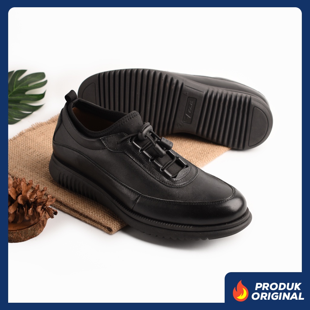 WAVE LEATHER BLACK ORIGINAL x VOLVE PROJECT Sepatu Kulit Sapi Asli Full Hitam Pria Semi Formal Pantofel Tali Kerja Kantor Dinas Resmi Guru Kantoran Pesta Undangan Kondangan Nikah Wisuda Oxford Genuine Leather Footwear Big Size Jumbo Ukuran Besar 44 Keren