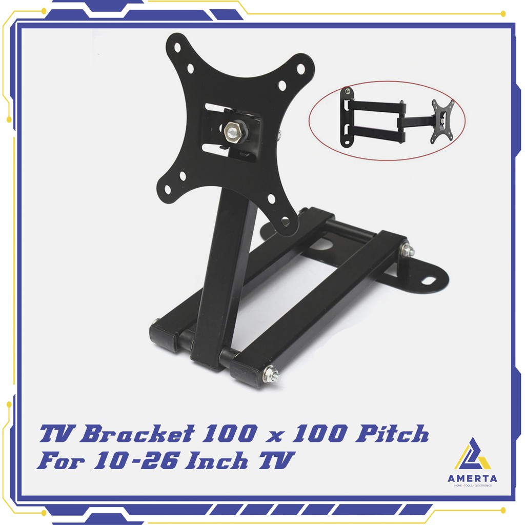 Telescopic TV Bracket 100 x 100 Pitch for 10-26 Inch TV - X100 - Black