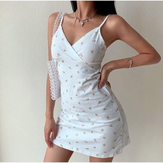 DF BJ092 Dress Wanita Motif Bunga Korean Fashion Mini Dress Sexy