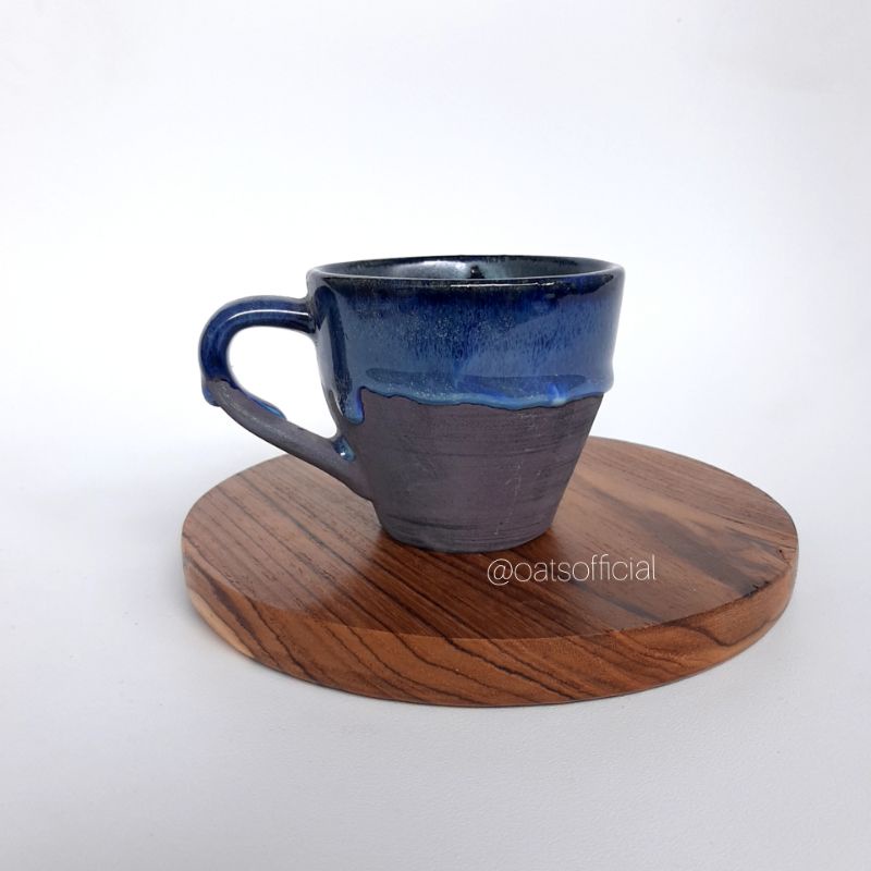 Naruna Keramik Latte Handle Blue Black Dove - FREE TATAKAN BULAT KAYU JATI