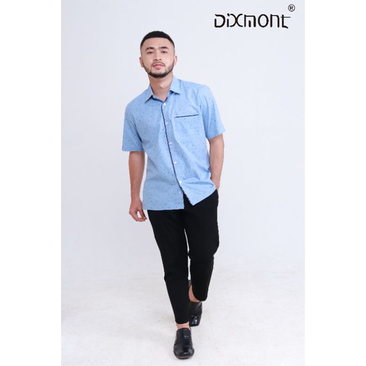 Dixmont Kemeja Pria Basic Formal Motif Lengan Pendek Hem MS02621