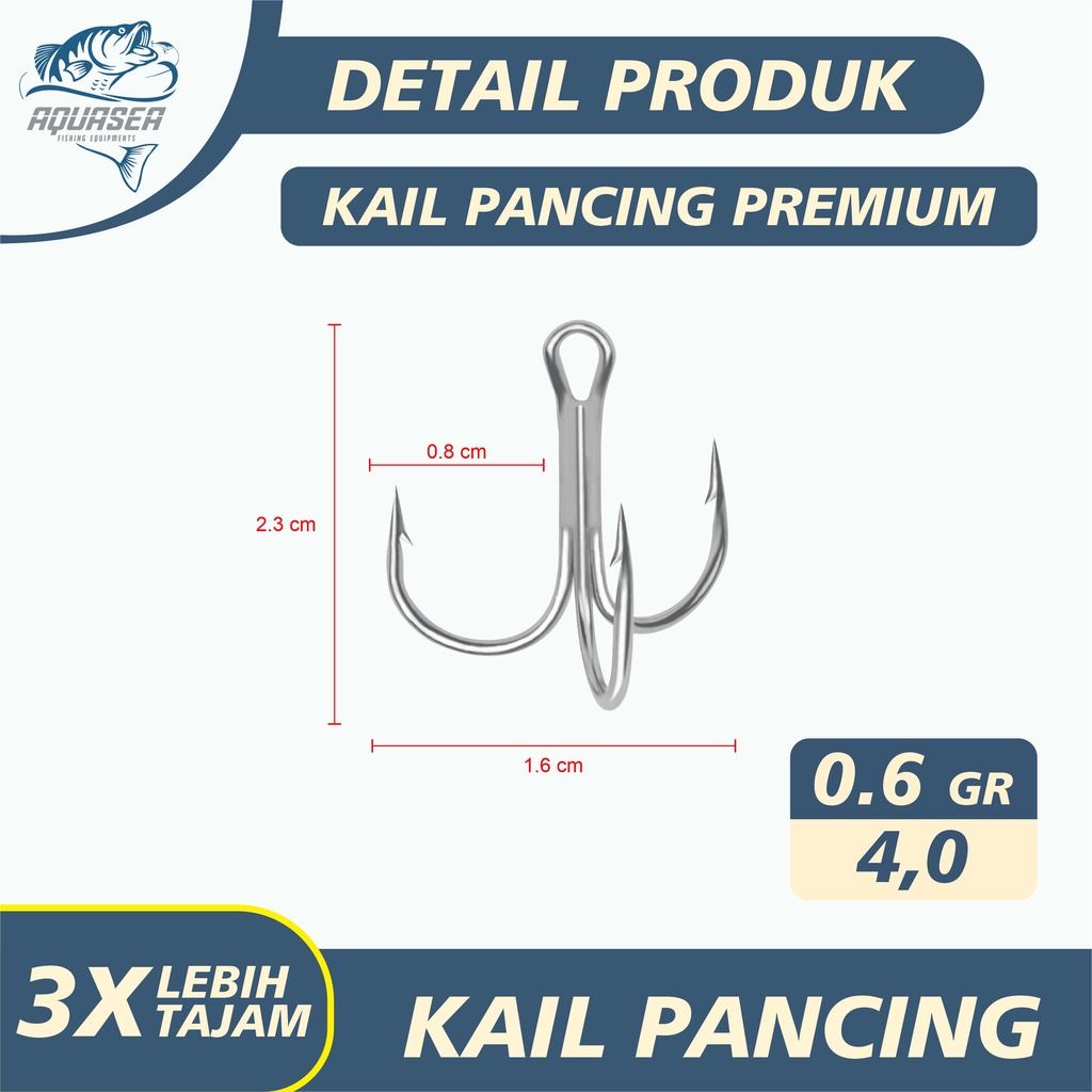 AQUASEA - Hook Kail Pancing Treble Zeus GT Warna Silver 1pcs-TRIBLE#4,0 isi 01pcs