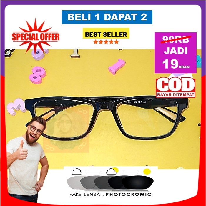 WOW MURAH Kacamata Anti Radiasi Fotocromic Pria Wanita Kotak Gagang Plastik Minus Normal Korean Fash