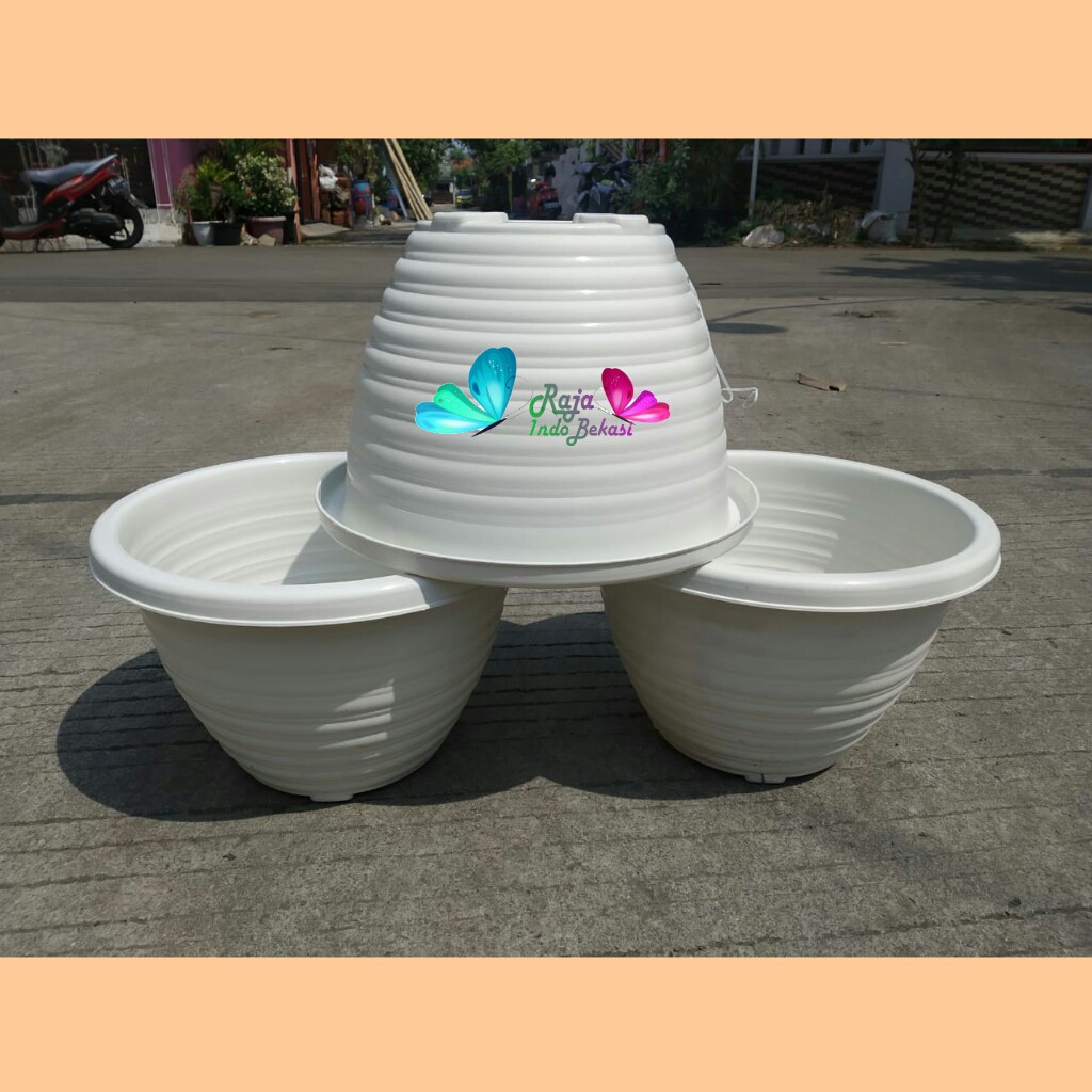 POT BUNGA P-BEE 272 TAIWAN PLASTIK 27cm PUTIH / POT TANAMAN / POT PLASTIK / POT KAKTUS OK