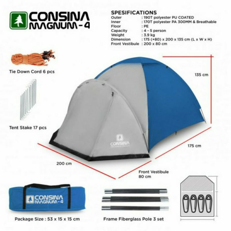 TENDA CAMPING CONSINA MAGNUM 4 DOUBLE LAYER ORIGINAL