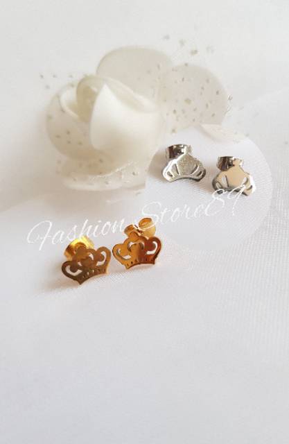 Anting import model tusuk bestseller titanium gold white crown antikarat anting anak dan dewasa