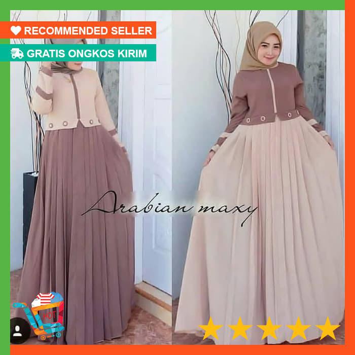 ARABIAN MAXY DRESS MUSLIM WANITA/GAMIS MUSLIM MODEL CANTIK BAGIAN BAWAH LEBAR SANGAT GLAMOUR  ELEGAN