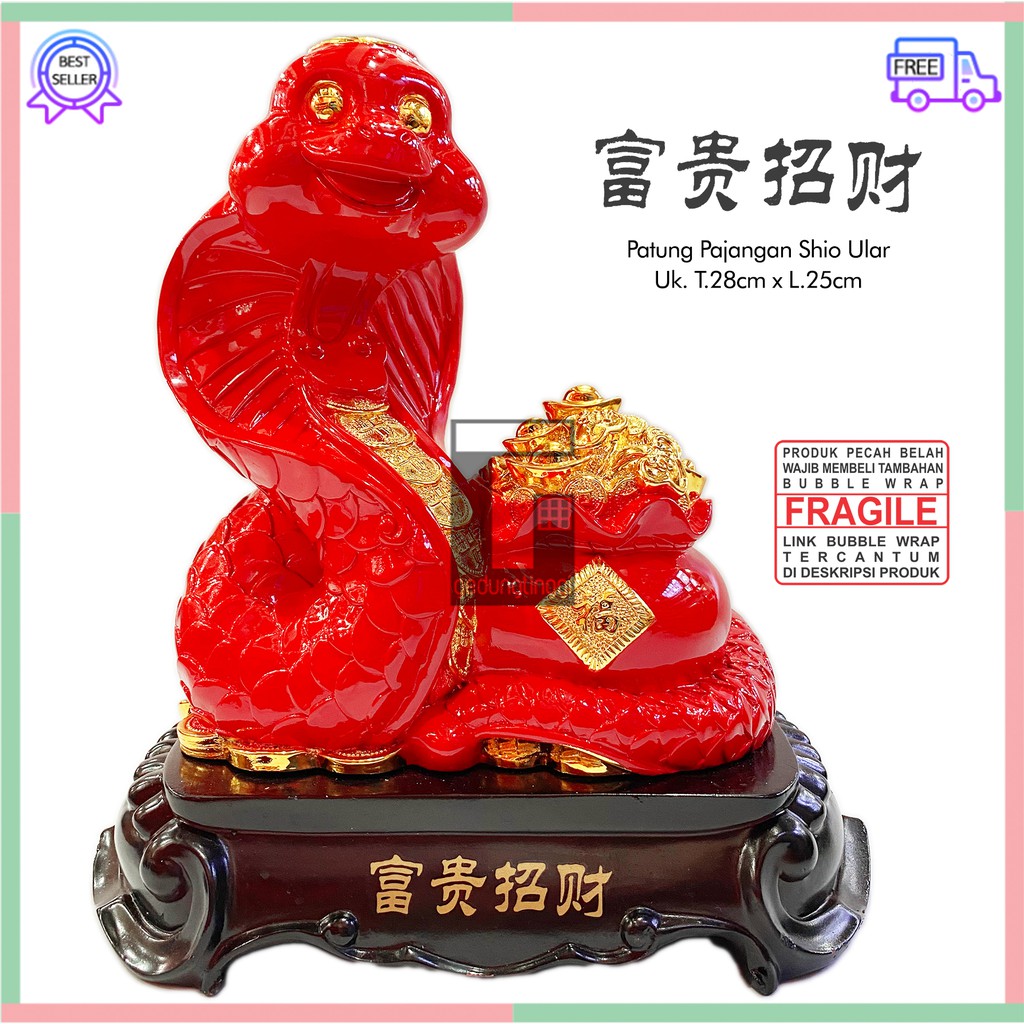 Patung Pajangan Hiasan Shio Ular Cobra Kado Imlek Hoki Rejeki Zodiak Lucky Fengshui Emas Gold Resin