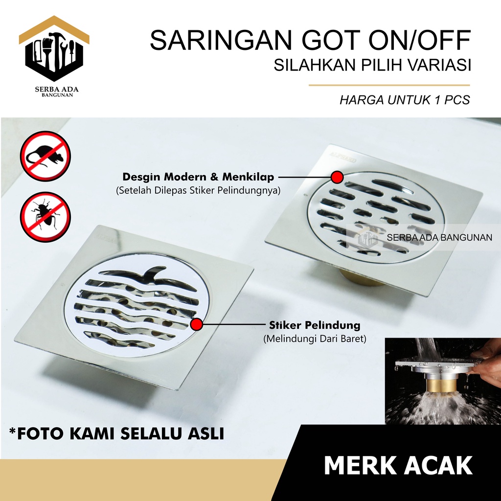 Floor Drain Sargot Kuningan Stainless - 4 Inch Model On Off ( OTOMATIS BUKA TUTUP) SARINGAN GOT ANTI BAUT KECOA