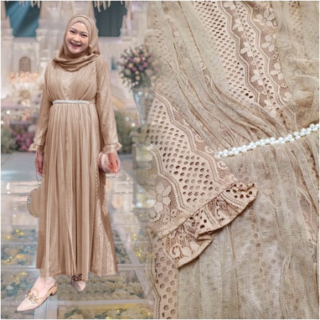 Maxy Gamis Brukat Model Terbaru 2022 Gaun Pesta Kekinian Trendy Dress Muslimah Modern Wanita Remaja 