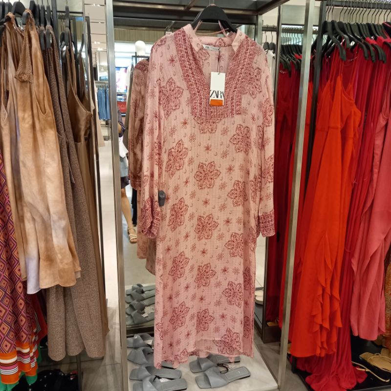 ZARA ORIGINAL SALE GARANSI TERMURAH Maxi Dress Kaftan FREE ZARA PAPER BAG katun linen rayon spandex