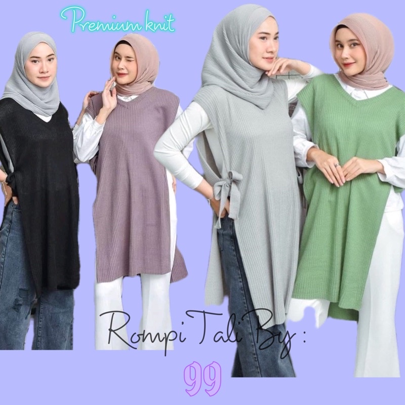 Rompi Tali Long Tunik / Vest Premium Rajut Wanita / Rompi Panjang