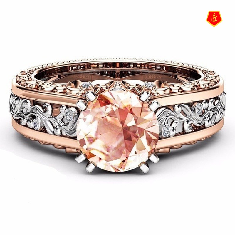 [Ready Stock]14K Rose Gold Color Separation Ring Colored Gem Simple Niche