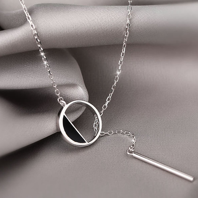 Kalung Choker Bahan Sterling Silver 925 Bentuk Bulat Persegi Panjang Untuk Wanita