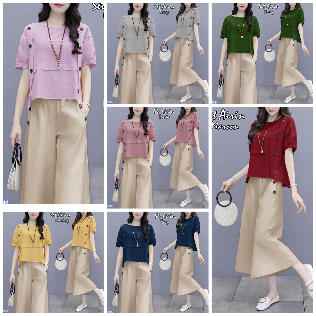 Set Airin/set wanita/set celana wanita/set celana kulot/setelan celana panjang/setelan blus wanita