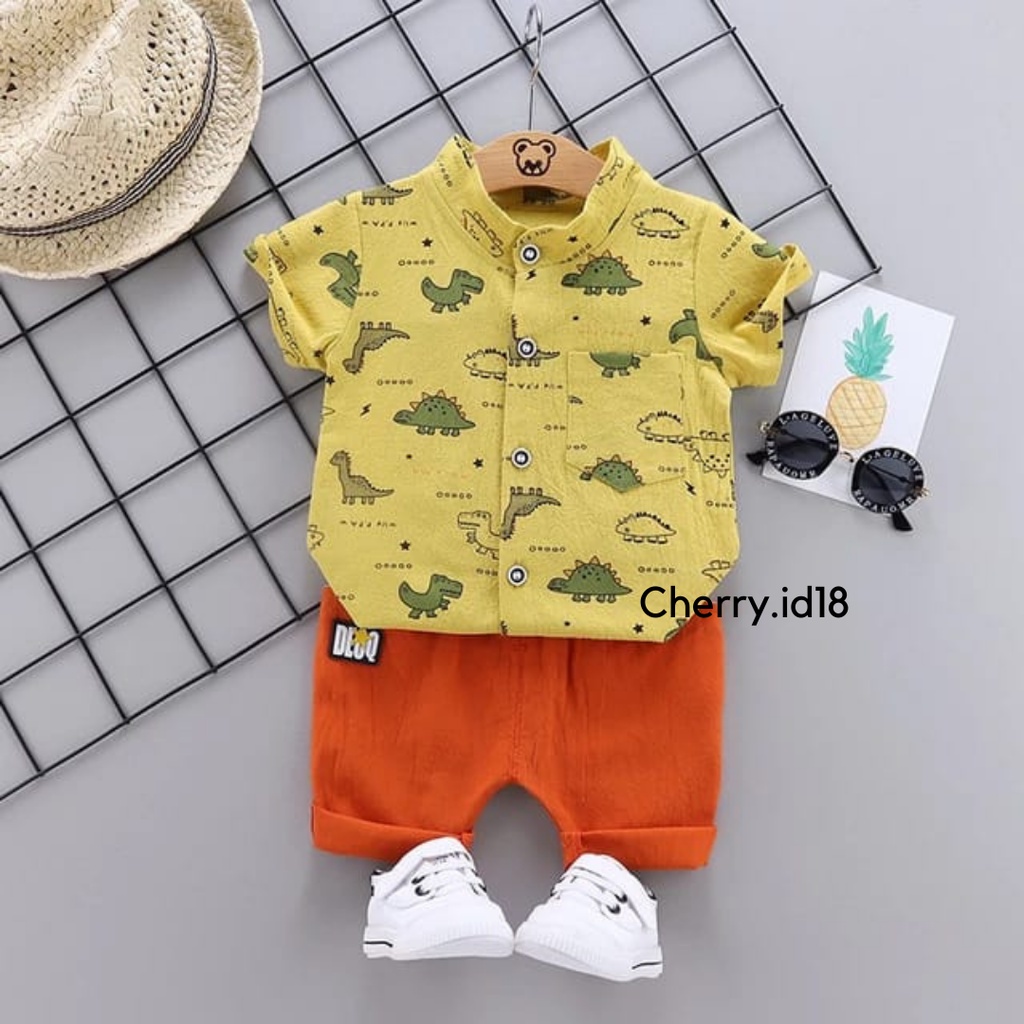 (6bln-3Thn) COD  Setelan Kemeja Anak Laki-Laki / Setelan Kemeja Anak Import - Motif Dino KB09