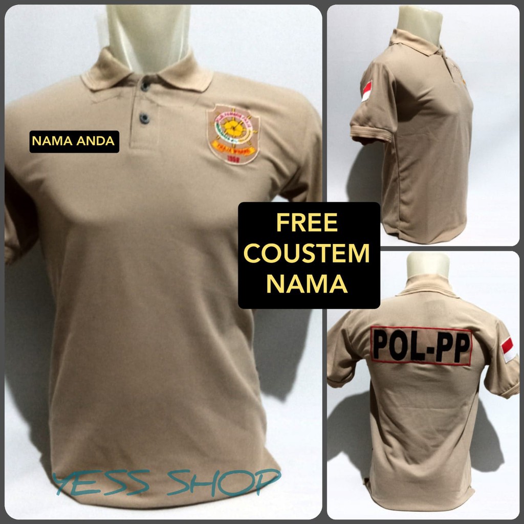 Baju Kaos FREE NAMA Pendek Cream Satpol PP