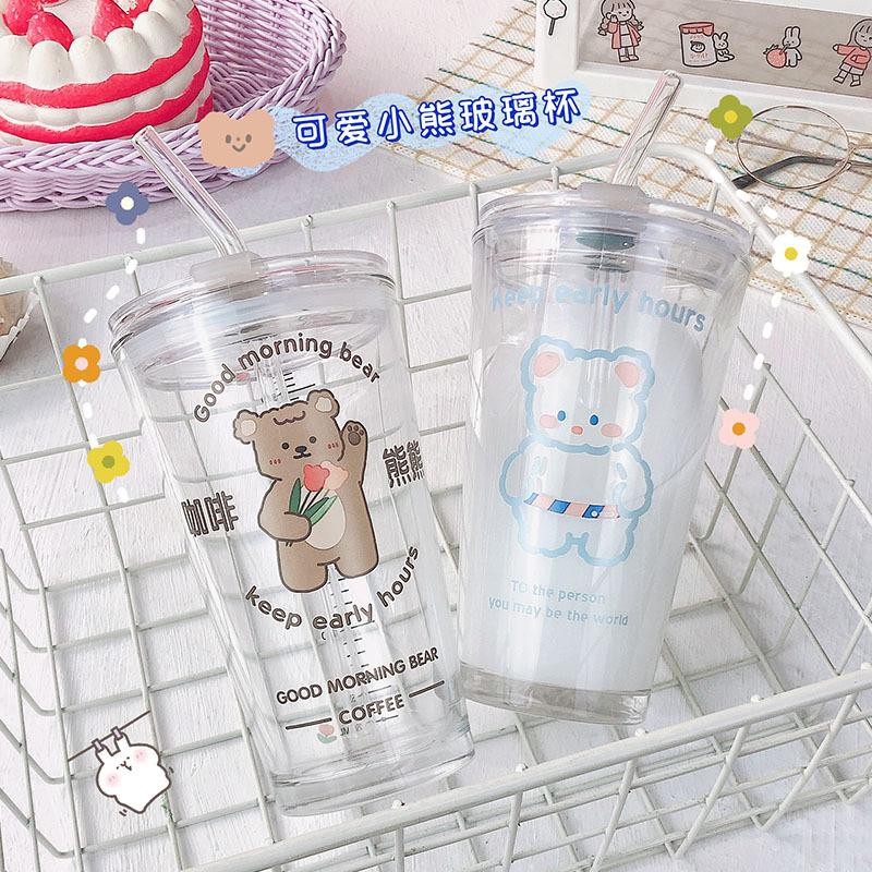 (BOW) Mug Gelas Tumbler Dengan Sedotan Go Green Milk Cup Tumbler Glass With Straw 6WQ730