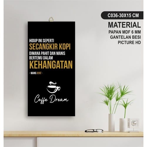 ZALFA - DEKORASI - HIASAN DINDING POSTER KAYU COFFEE RUANG TAMU 15X30