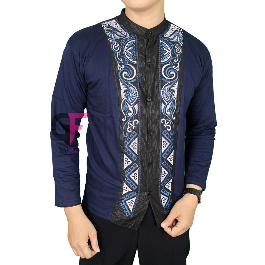 GIOFLO Pakaian Muslim Pria Kemeja Koko Lengan Panjang Navy Blue / KKL 44