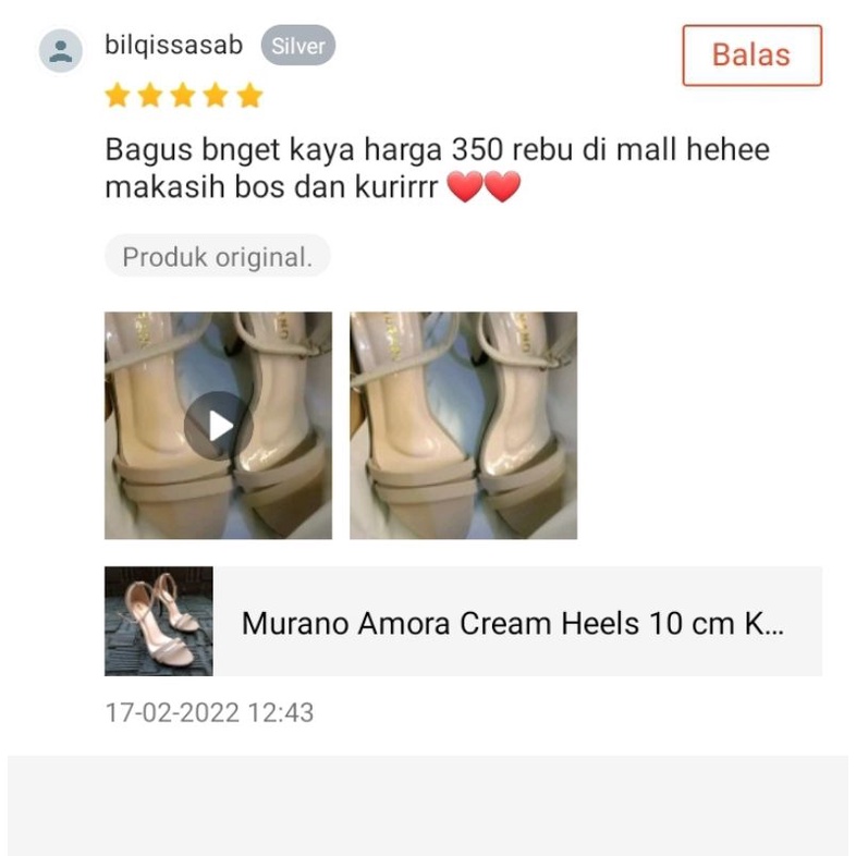 Murano Amora Cream Heels 10 cm Kualitas Premium Size 32-43