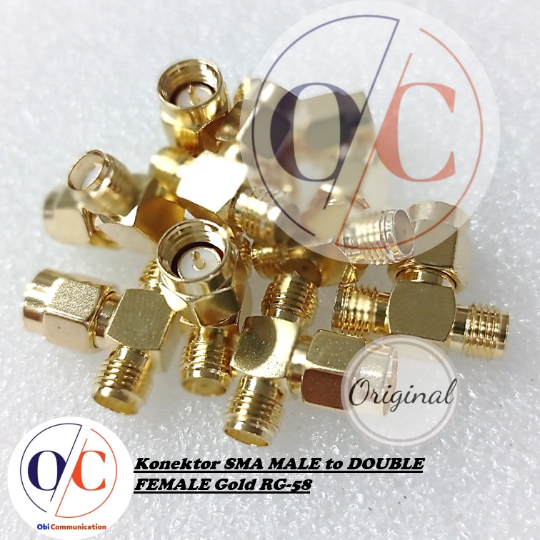 KONEKTOR T SAMBUNGAN SMA MALE TO DOUBLLE FEMALE RG-58 GOLD