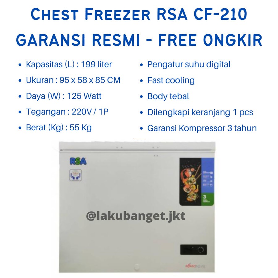 Chest Freezer RSA CF-210 / RSA Chest Freezer CF210 GARANSI RESMI