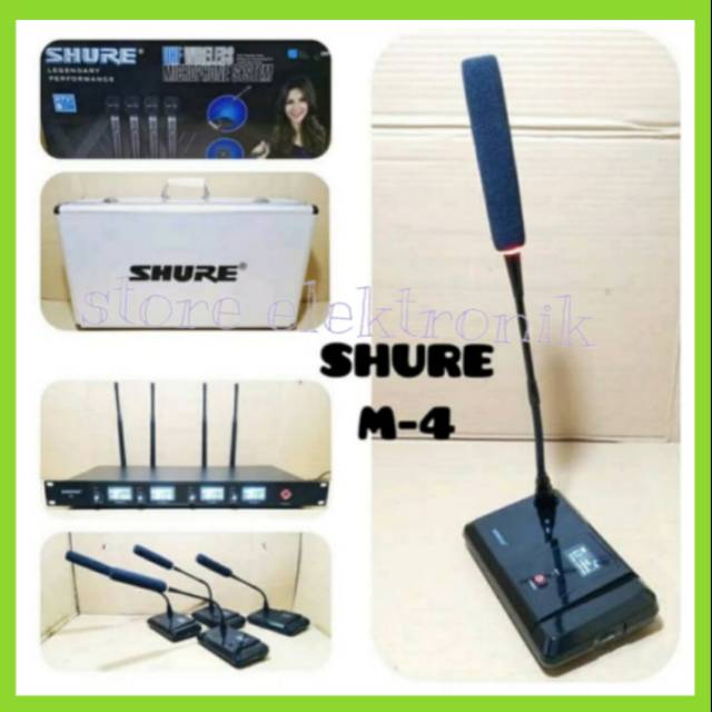 Microphone Meja Wireless Shure M4 Mic Conference Podium Koper 4 Mic Meja Wireless