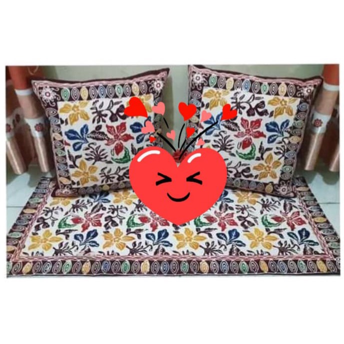 set sarung bantal sofa batik  dan taplak meja tamu motif wayang