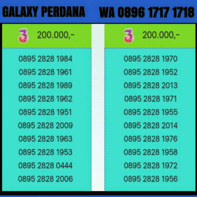 NOMOR CANTIK THREE 4G SERI TAHUN O895 2828 1951 s.d 2017