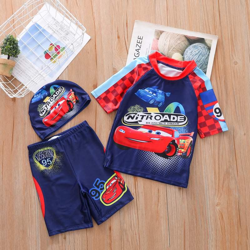 Baju renang anak laki laki motif mcqueen car model atas bawah