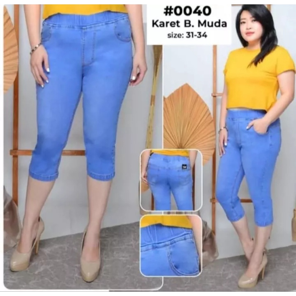 Jegging 7/8 Wanita Dewasa Legging Jeans Pinggang Full Karet Kekinian