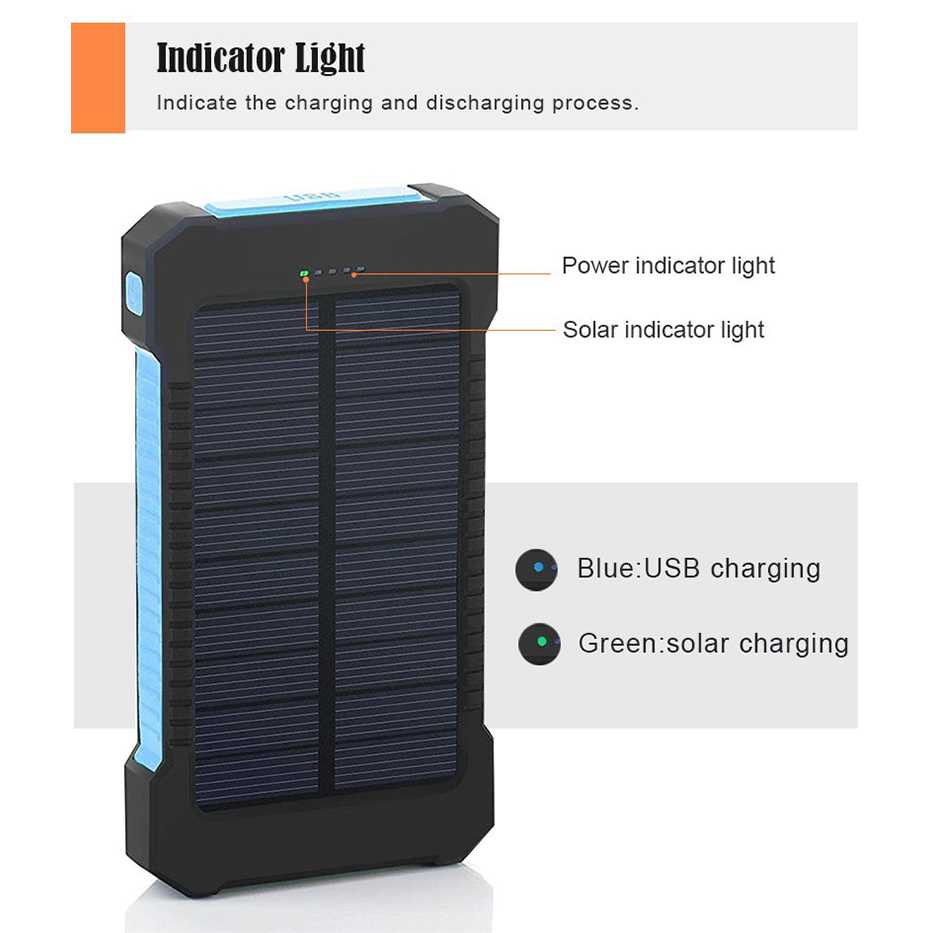 DETENG Power Bank Solar Power LED Light USB 20000mAh - PS-P401