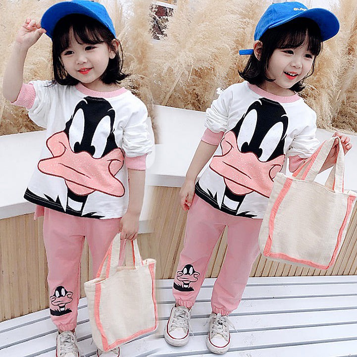 Setelan Anak Perempuan Premium Duffy Duck Pink