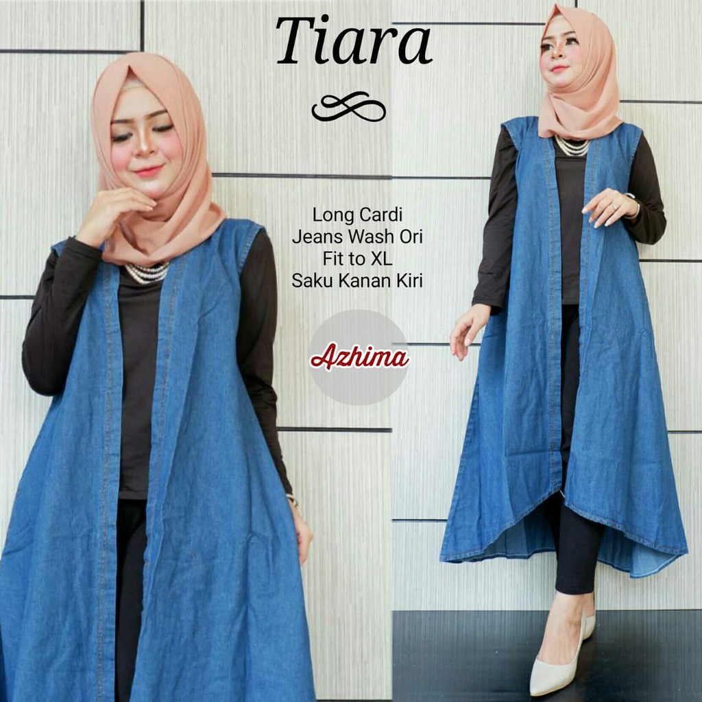 baju wanita outer long vest rompi jeans denim dark tiara azhima kekinian