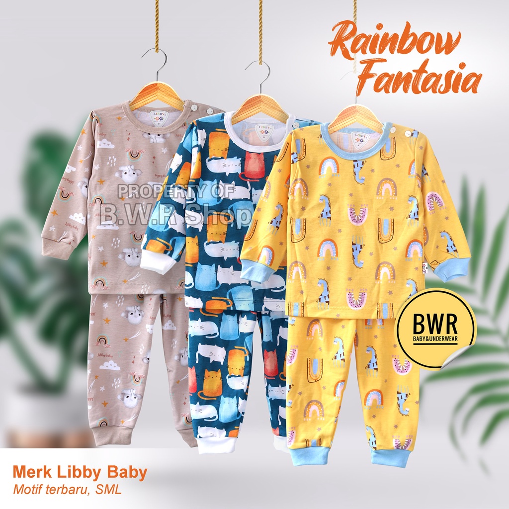 Setelan Libby PANJANG HAZY ZOO / Pakaian Anak Unisex Terbaru Rainbow Fantasia Motif Lucu Lengan Panjang | Bwr