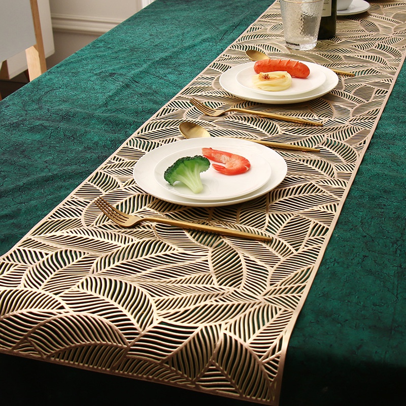 Mi.more Table Runner PVC Gold Leaf / Bunga Emas Cetak Meja Bendera Tatakan Daun Non-slip Meja Restoran Isolasi Panas Meja Pelari