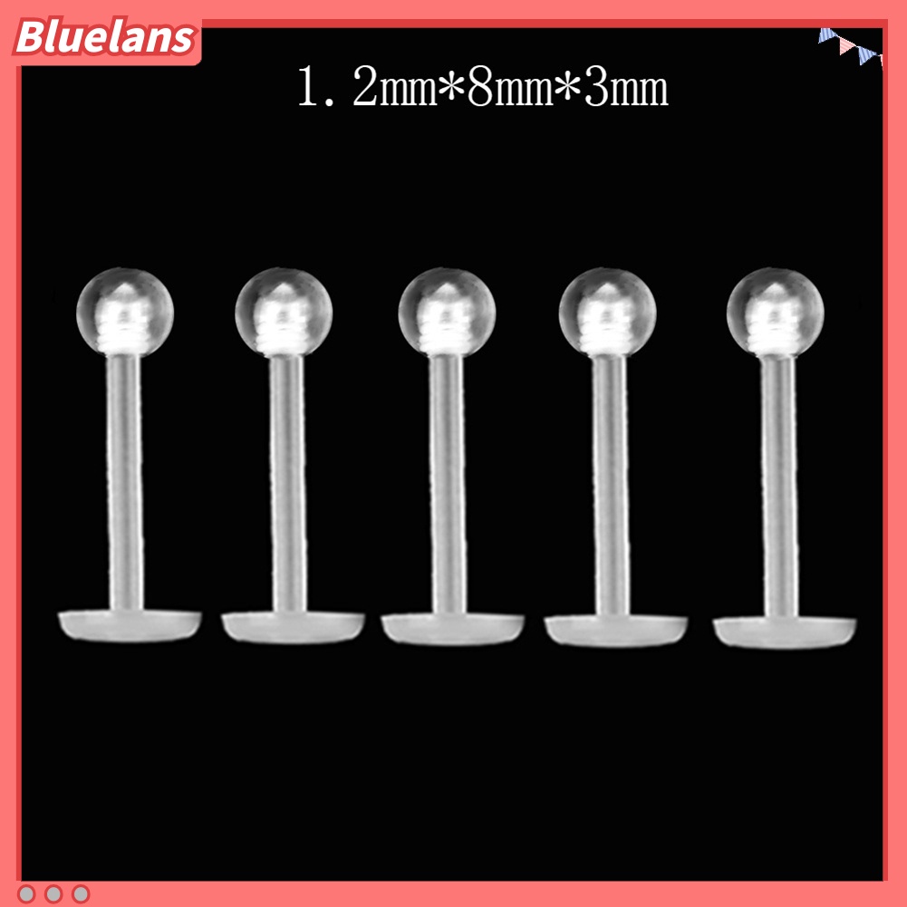 Bluelans 5Pcs Unisex Clear Round Nose Ear Lip Chin Ring Stud Bar Body Piercing Jewelry