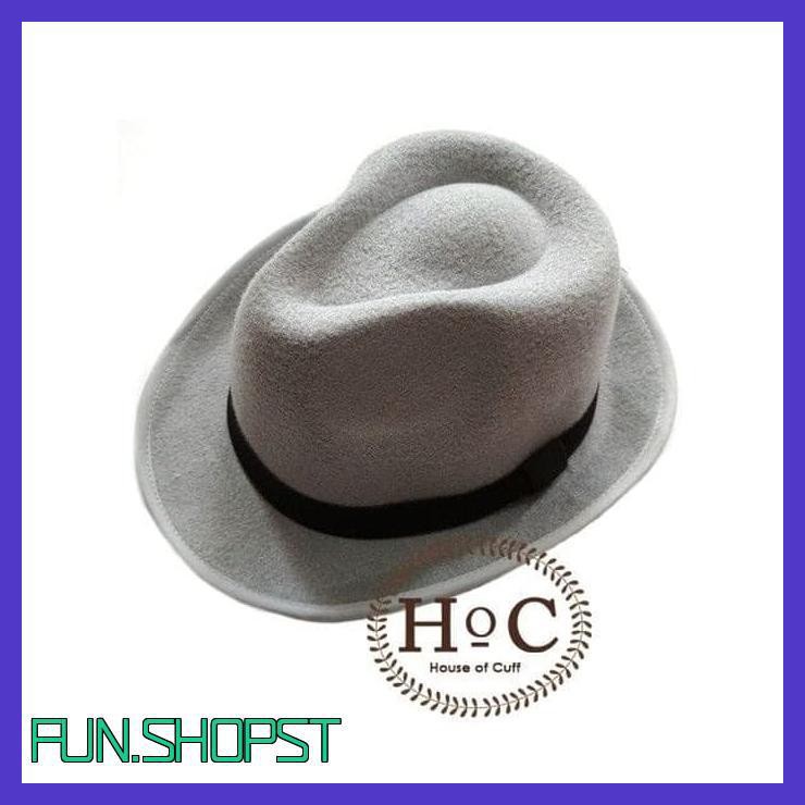 HOUSEOFCUFF TOPI FEDORA HAT GREY FEDORA HAT LAKEN