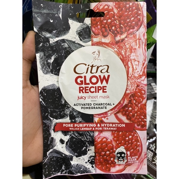 CITRA GLOW RECIPE JUICY / SHEET MASK / ACTIVATED CHARCOAL / POMEGRANATE