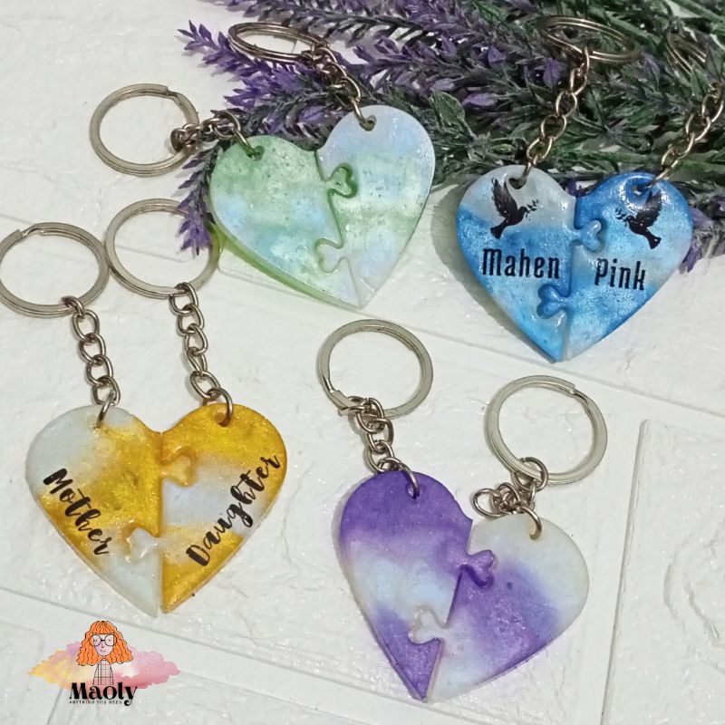 Couple Love Heart Puzzle Ganci Custom Gantungan Kunci Kado Hadiah Gift Pasangan Hampers Keychain